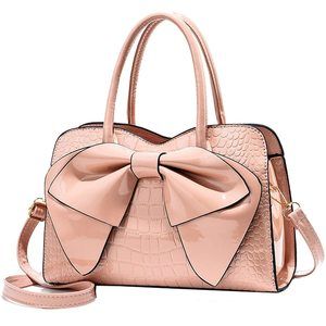 Shiny Satchel Patent Textured Bowknot Clutch Charm Glossy TopHandle